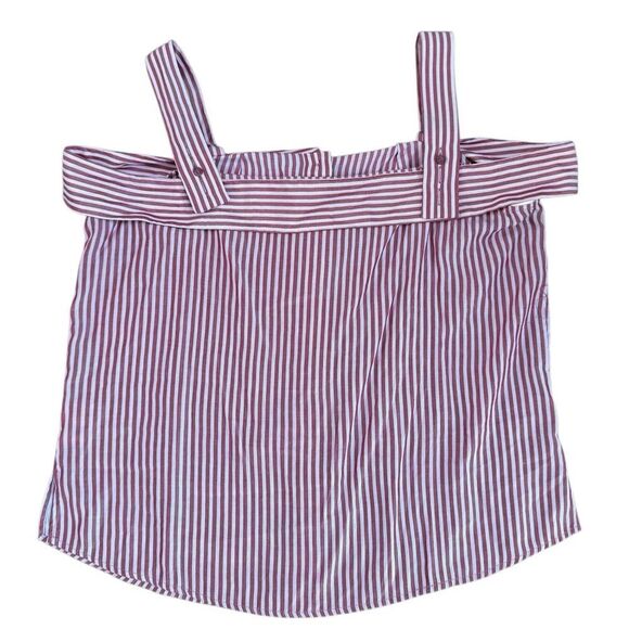 New York & Company Women's Cold Shoulder Red & White Button Blouse Size XL - Picture 3 of 6